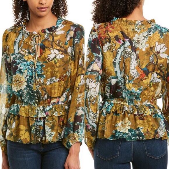 Anthropologie hemant & nandita ruffle silk peplum blouse - Picture 1 of 6